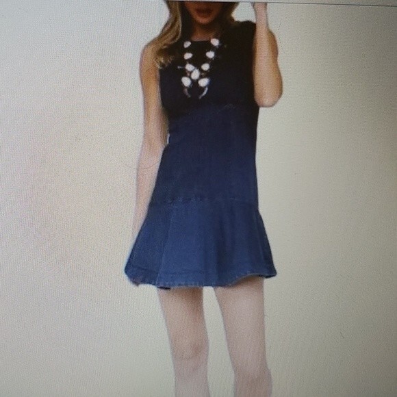 NWT FREE PEOPLE ALEX DENIM DRESS JUMPER SIZE 6 DARK WASH STRETCH STYLE F… - Picture 14 of 15